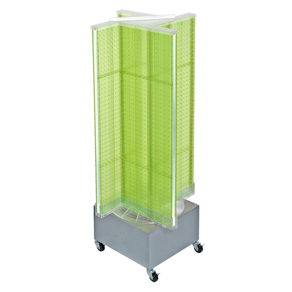 Pinwheel Pegboard Floor Display on Revolving Wheeled Base. Spinner Rack Stand.